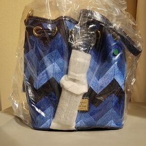 Dooney & Bourke Black And Blue Chevron Denim Bucket Bag